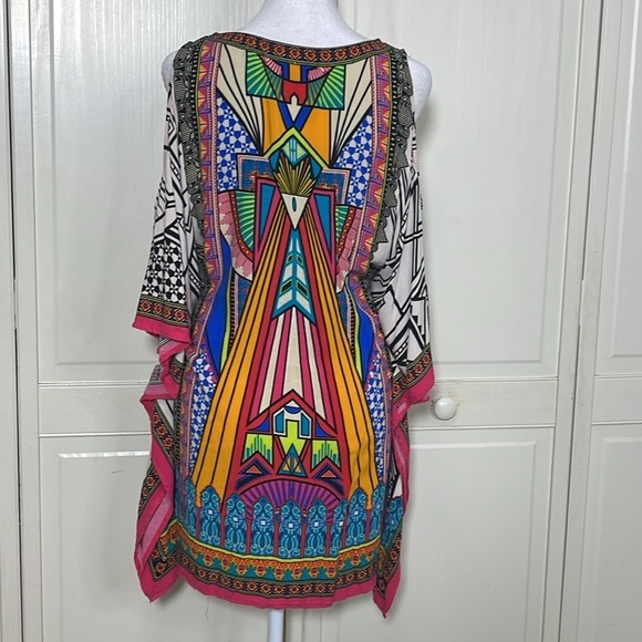 Flying Tomato Women's Aztec Print Cold Shoulder Tunic Top Mini Dress Sz M - Picture 7 of 12